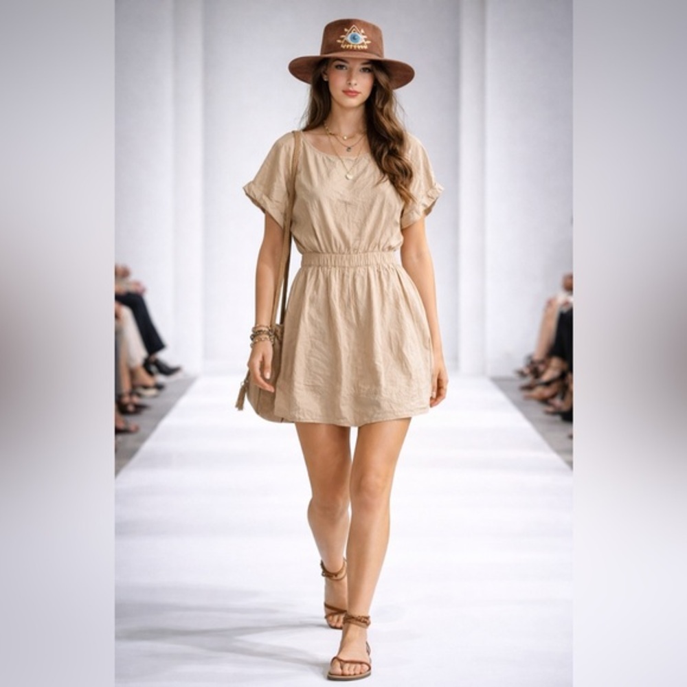Free People Mini Tunic Dress Beige Cotton Boho XS (S/M)